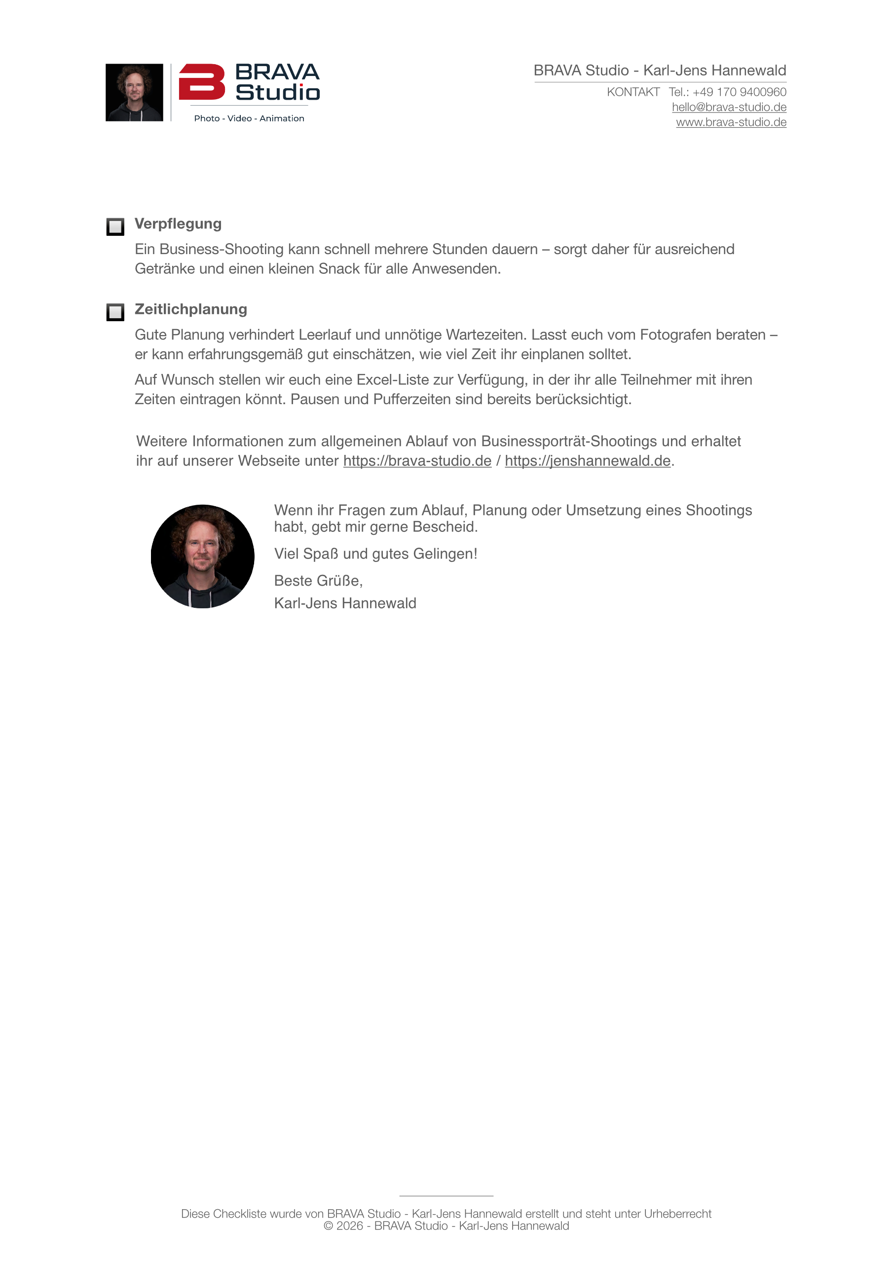 Checkliste zur Vorbereitung von Businessportraits (Seite 2)